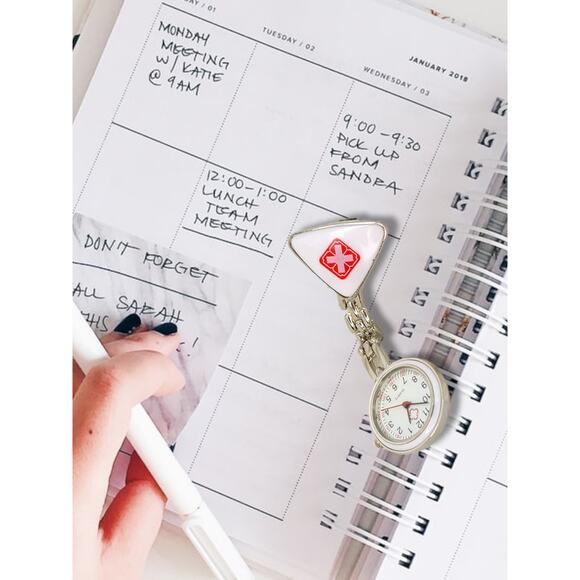 Nurses watch reverse reading clip round dial, silver tone - Picture 5 of 6